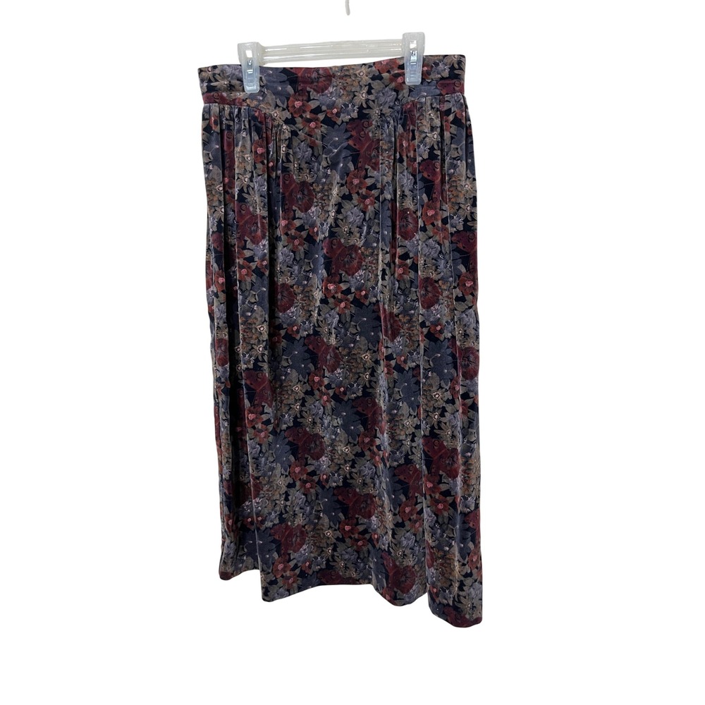 The Red Eye Vintage 90s Velvet Floral Midi Skirt High Waist‎ Size 13